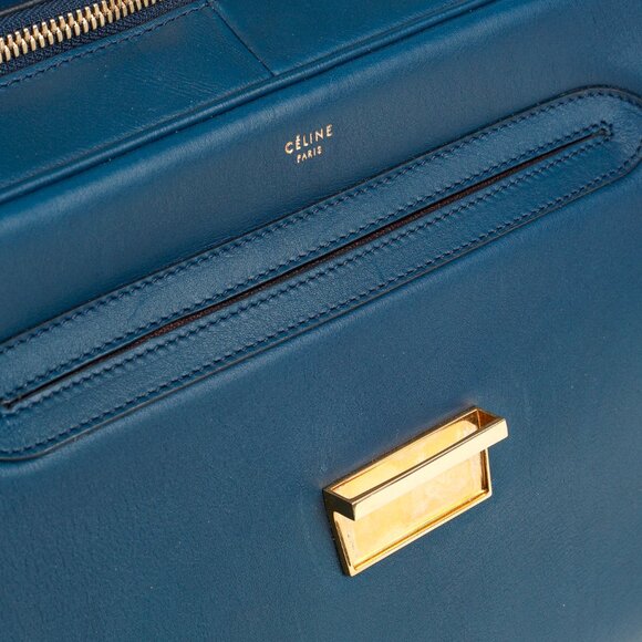 Celine AW/14 Top Handle Blue Leather Brown-Trim Bag - Picture 10 of 13